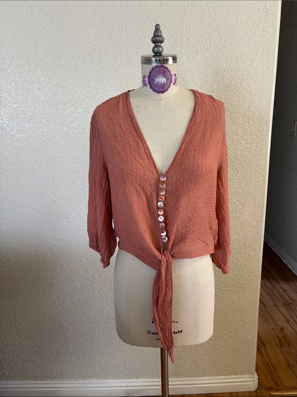 Zara Rust Tie-Front Button Down Top